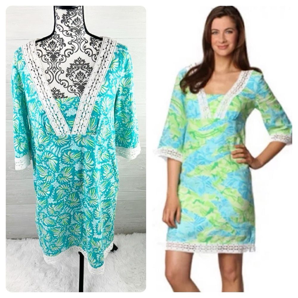 Lilly Pulitzer Sherman Shorely Blue Seashell Swirl Shift Dress
